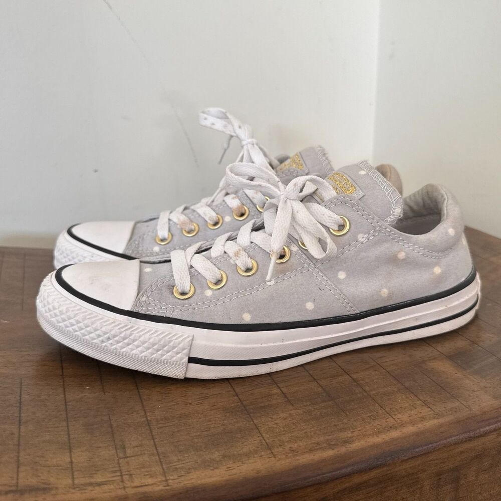Converse All Star Gray Polka Dot Sneakers Womens 7 Gold Eyelets Cute Casual